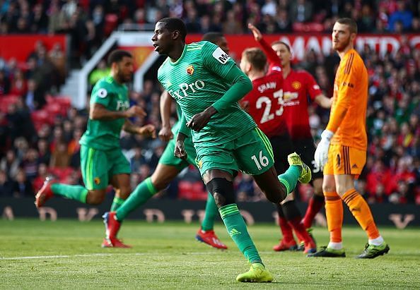 Doucoure wheels away after scoring recently against Manchester United